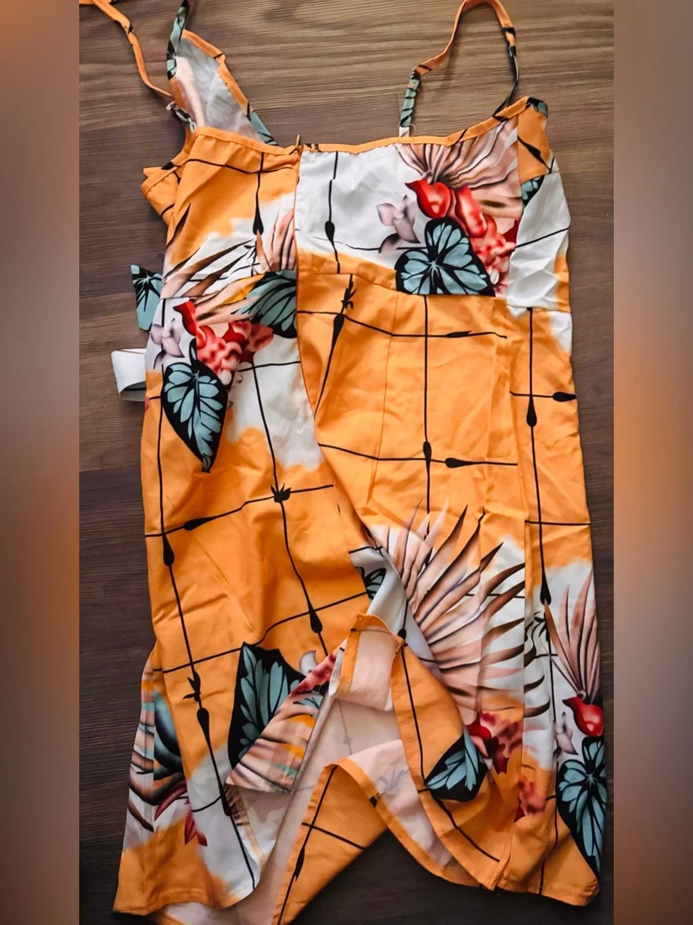 Floral Tie-Waist Orange Wrap Dress